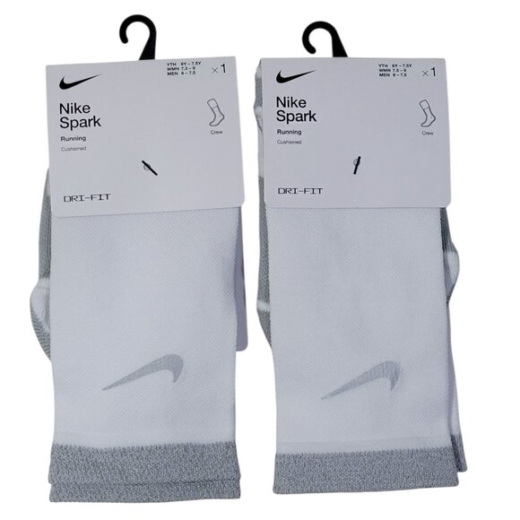 Nike Spark Cushioned Running Crew Socks Women 7.5-9 Men 6-7.5 Reflective 2 Pair - Picture 1 of 7